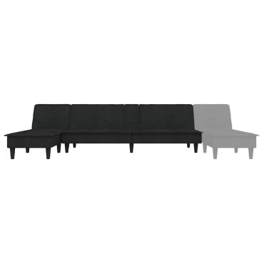 vidaXL Καναπές Κρεβάτι Γωνιακός Μαύρος 255x140x70cm Βελούδινος 1 τεμ.