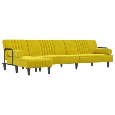 vidaXL Καναπές Κρεβάτι Γωνιακός Κίτρινος 260x140x70cm Βελούδινος 1 τεμ.