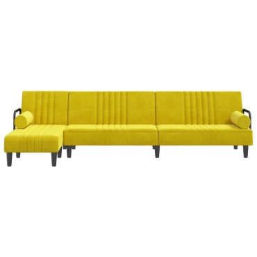 vidaXL Καναπές Κρεβάτι Γωνιακός Κίτρινος 260x140x70cm Βελούδινος 1 τεμ.