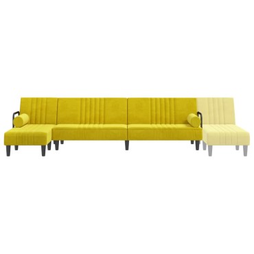 vidaXL Καναπές Κρεβάτι Γωνιακός Κίτρινος 260x140x70cm Βελούδινος 1 τεμ.