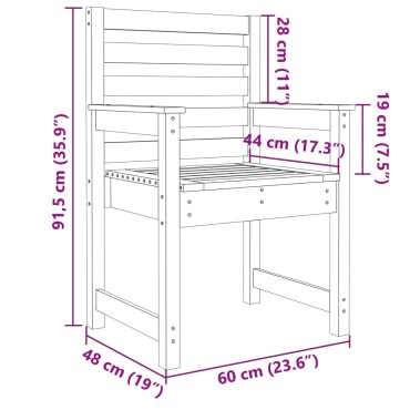 vidaXL Καρέκλες Κήπου 2 τεμ. Λευκές 60x48x91cm Μασίφ Ξύλο Πεύκου