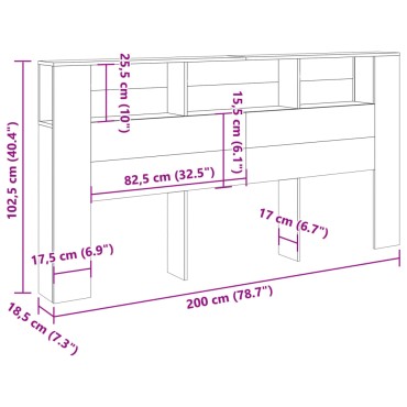 vidaXL Κεφαλάρι Με Αποθηκευτικό Χώρο 200x18,5x102,5cm Επεξ. Ξύλο 1 τεμ.