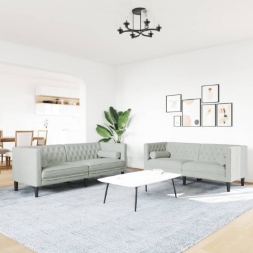 vidaXL Καναπές Chesterfield Σετ 2 τεμ. με Στηρίγματα Αν. Γκρι Βελούδο 174x74,5x70,5cm  Διθέσιος Τριθέσιος