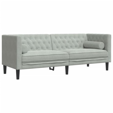 vidaXL Καναπές Chesterfield Σετ 2 τεμ. με Στηρίγματα Αν. Γκρι Βελούδο 174x74,5x70,5cm  Διθέσιος Τριθέσιος