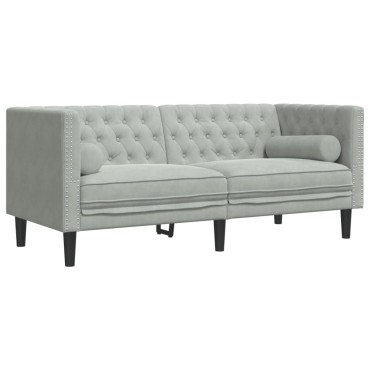vidaXL Καναπές Chesterfield Σετ 2 τεμ. με Στηρίγματα Αν. Γκρι Βελούδο 174x74,5x70,5cm  Διθέσιος Τριθέσιος