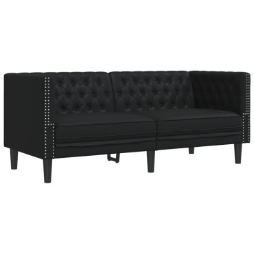vidaXL Καναπές Διθέσιος Chesterfield Μαύρος από Συνθετικό Δέρμα 174x74,5x70,5cm 1 τεμ.