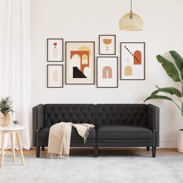 vidaXL Καναπές Διθέσιος Chesterfield Μαύρος από Συνθετικό Δέρμα 174x74,5x70,5cm 1 τεμ.