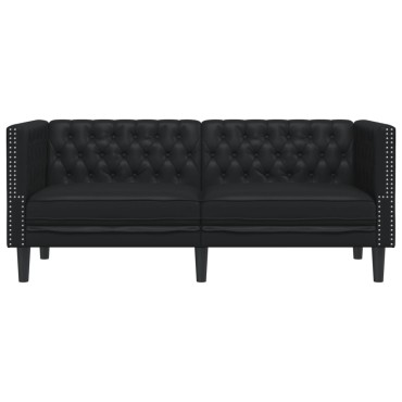 vidaXL Καναπές Διθέσιος Chesterfield Μαύρος από Συνθετικό Δέρμα 174x74,5x70,5cm 1 τεμ.