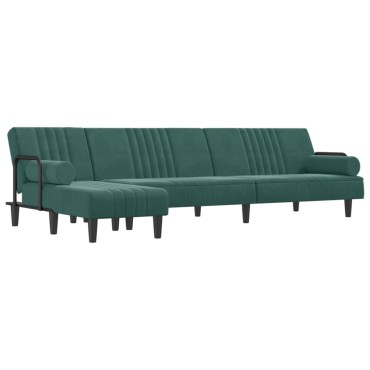 vidaXL Καναπές Κρεβάτι Γωνιακός Σκ. Πράσινο 260x140x70cm Βελούδινος 1 τεμ.