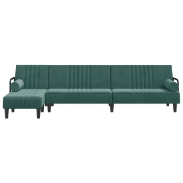 vidaXL Καναπές Κρεβάτι Γωνιακός Σκ. Πράσινο 260x140x70cm Βελούδινος 1 τεμ.