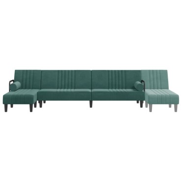 vidaXL Καναπές Κρεβάτι Γωνιακός Σκ. Πράσινο 260x140x70cm Βελούδινος 1 τεμ.