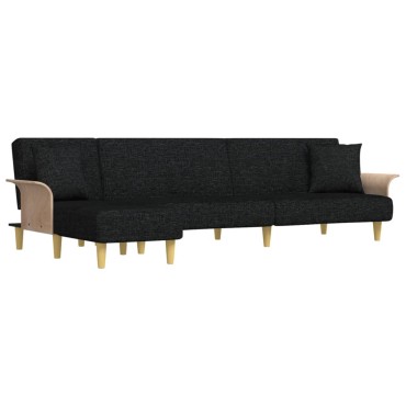 vidaXL Καναπές Κρεβάτι Γωνιακός Μαύρος 279x140x70cm Υφασμάτινος 1 τεμ.