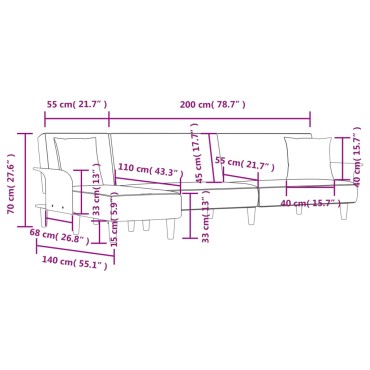 vidaXL Καναπές Κρεβάτι Γωνιακός Μαύρος 279x140x70cm Υφασμάτινος 1 τεμ.