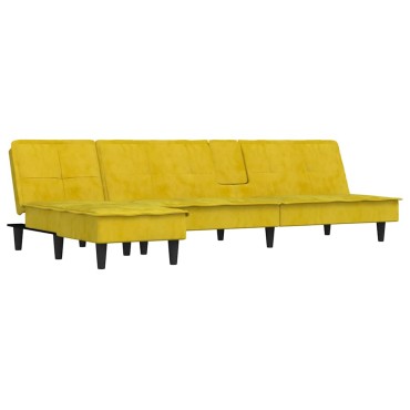 vidaXL Καναπές Κρεβάτι Γωνιακός Κίτρινος 255x140x70cm Βελούδινος 1 τεμ.