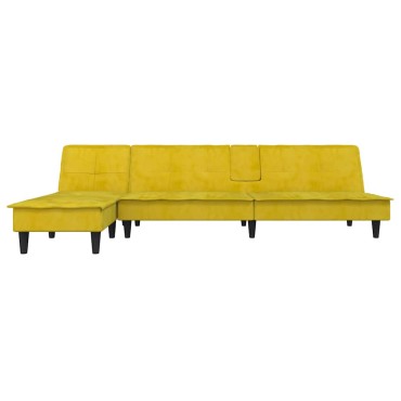 vidaXL Καναπές Κρεβάτι Γωνιακός Κίτρινος 255x140x70cm Βελούδινος 1 τεμ.