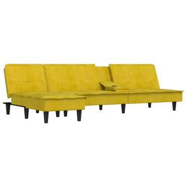 vidaXL Καναπές Κρεβάτι Γωνιακός Κίτρινος 255x140x70cm Βελούδινος 1 τεμ.