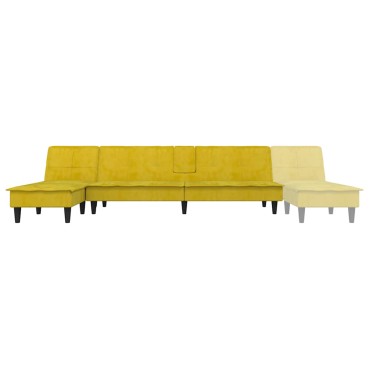 vidaXL Καναπές Κρεβάτι Γωνιακός Κίτρινος 255x140x70cm Βελούδινος 1 τεμ.