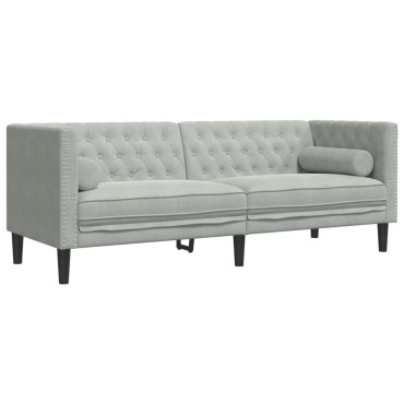 vidaXL Καναπές Chesterfield Σετ 3 τεμ. με Στηρίγματα Αν. Γκρι Βελούδο 71x74,5x70,5cm  Διθέσιος Τριθέσιος