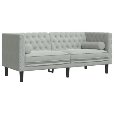vidaXL Καναπές Chesterfield Σετ 3 τεμ. με Στηρίγματα Αν. Γκρι Βελούδο 71x74,5x70,5cm  Διθέσιος Τριθέσιος
