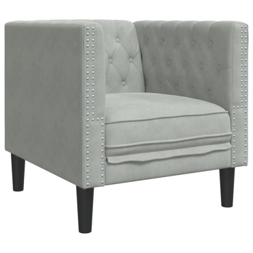 vidaXL Καναπές Chesterfield Σετ 3 τεμ. με Στηρίγματα Αν. Γκρι Βελούδο 71x74,5x70,5cm  Διθέσιος Τριθέσιος