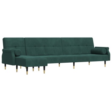 vidaXL Καναπές Κρεβάτι Γωνιακός Σκ. Πράσινο 271x140x70cm Βελούδινος 1 τεμ.