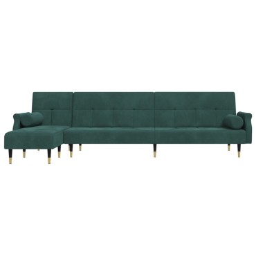 vidaXL Καναπές Κρεβάτι Γωνιακός Σκ. Πράσινο 271x140x70cm Βελούδινος 1 τεμ.