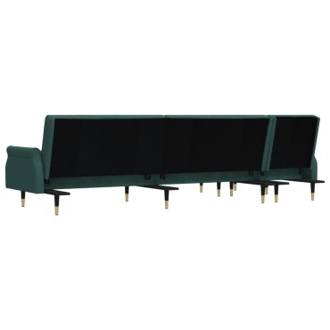 vidaXL Καναπές Κρεβάτι Γωνιακός Σκ. Πράσινο 271x140x70cm Βελούδινος 1 τεμ.