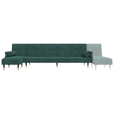 vidaXL Καναπές Κρεβάτι Γωνιακός Σκ. Πράσινο 271x140x70cm Βελούδινος 1 τεμ.