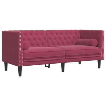 vidaXL Καναπές Διθέσιος Chesterfield με Στηρίγματα Μπορντό Βελούδο 174x74,5x70,5cm 1 τεμ.