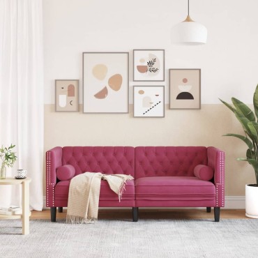 vidaXL Καναπές Διθέσιος Chesterfield με Στηρίγματα Μπορντό Βελούδο 174x74,5x70,5cm 1 τεμ.
