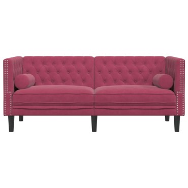 vidaXL Καναπές Διθέσιος Chesterfield με Στηρίγματα Μπορντό Βελούδο 174x74,5x70,5cm 1 τεμ.