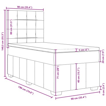 vidaXL Κρεβάτι Boxspring με Στρώμα Κρεμ 90x190 εκ.Υφασμάτινο