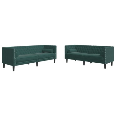 vidaXL Καναπές Chesterfield Σετ 2 τεμ. με Στηρίγματα Πράσινο Βελούδο 174x74,5x70,5cm  Διθέσιος Τριθέσιος