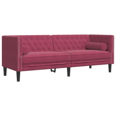 vidaXL Καναπές Chesterfield Σετ 3 τεμ. με Στηρίγματα Μπορντό Βελούδο 71x74,5x70,5cm  Διθέσιος Τριθέσιος