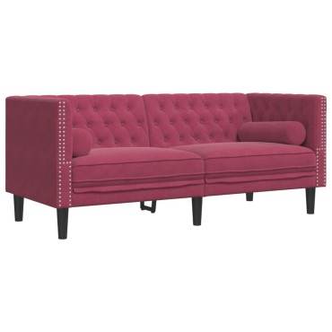 vidaXL Καναπές Chesterfield Σετ 3 τεμ. με Στηρίγματα Μπορντό Βελούδο 71x74,5x70,5cm  Διθέσιος Τριθέσιος