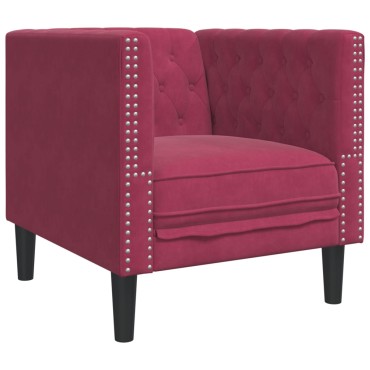 vidaXL Καναπές Chesterfield Σετ 3 τεμ. με Στηρίγματα Μπορντό Βελούδο 71x74,5x70,5cm  Διθέσιος Τριθέσιος