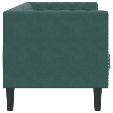 vidaXL Καναπές Τριθέσιος Chesterfield + Στηρίγματα Σκ. Πράσινο Βελούδο 194x74,5x70,5cm 1 τεμ.