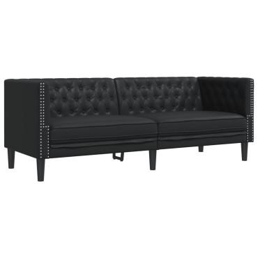 vidaXL Καναπές Chesterfield 3 θέσεων Μαύρο από Συνθετικό Δέρμα 194x74,5x70,5cm