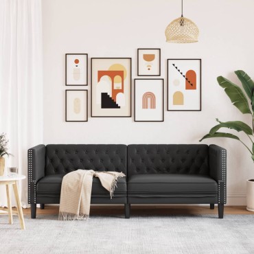 vidaXL Καναπές Chesterfield 3 θέσεων Μαύρο από Συνθετικό Δέρμα 194x74,5x70,5cm