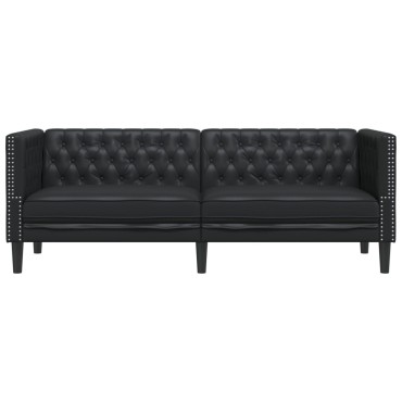 vidaXL Καναπές Chesterfield 3 θέσεων Μαύρο από Συνθετικό Δέρμα 194x74,5x70,5cm