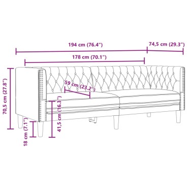 vidaXL Καναπές Chesterfield 3 θέσεων Μαύρο από Συνθετικό Δέρμα 194x74,5x70,5cm