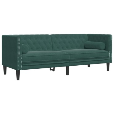 vidaXL Καναπές Chesterfield 3 τεμ. μαξιλάρια σκούρο πράσινο βελούδο 71x74,5x70,5cm  Διθέσιος Τριθέσιος