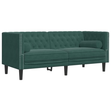 vidaXL Καναπές Chesterfield 3 τεμ. μαξιλάρια σκούρο πράσινο βελούδο 71x74,5x70,5cm  Διθέσιος Τριθέσιος