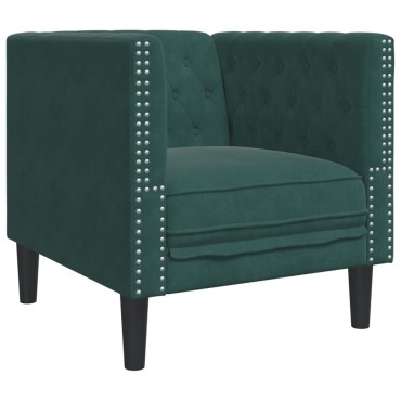 vidaXL Καναπές Chesterfield 3 τεμ. μαξιλάρια σκούρο πράσινο βελούδο 71x74,5x70,5cm  Διθέσιος Τριθέσιος