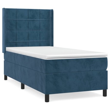vidaXL Κρεβάτι Boxspring με Στρώμα Σκούρο Μπλε 100x200 εκ. Βελούδινο