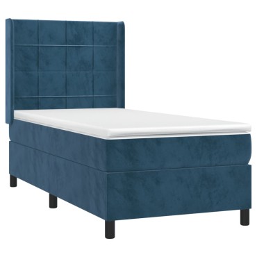 vidaXL Κρεβάτι Boxspring με Στρώμα Σκούρο Μπλε 100x200 εκ. Βελούδινο