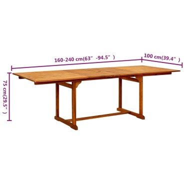 vidaXL Τραπεζαρία Κήπου (160-240)x100x75cm από Μασίφ Ξύλο Ακακίας 1 τεμ.