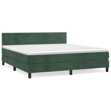 vidaXL Κρεβάτι Boxspring με Στρώμα Σκούρο Πράσινο 180x200εκ. Βελούδινο