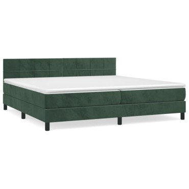 vidaXL Κρεβάτι Boxspring με Στρώμα Σκούρο Πράσινο 200x200εκ. Βελούδινο