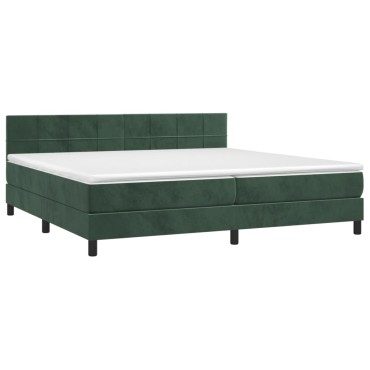 vidaXL Κρεβάτι Boxspring με Στρώμα Σκούρο Πράσινο 200x200εκ. Βελούδινο